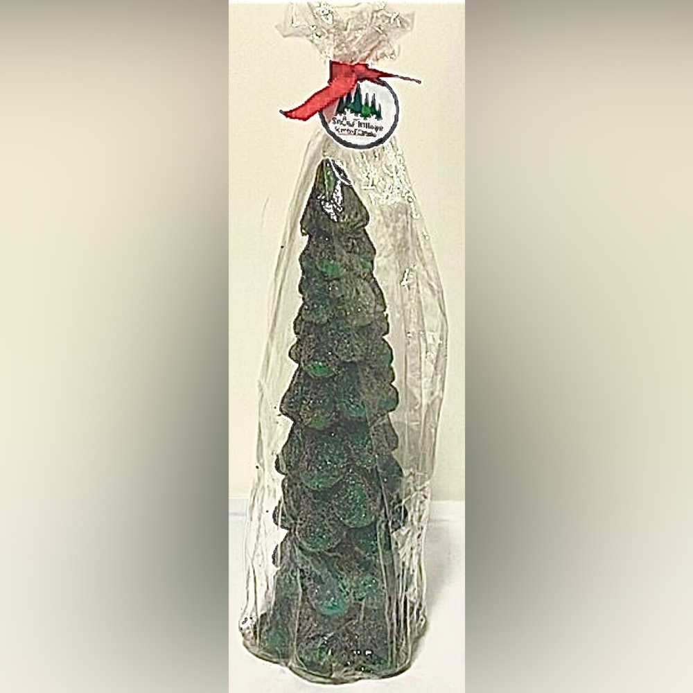 Snow Village scented Christmas tree wax candle with silver glitter 11.5”  NWOT